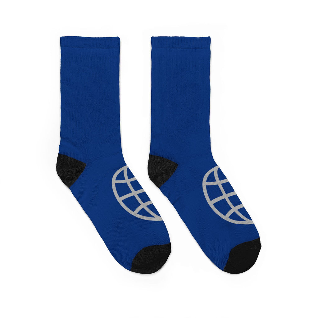Globe Icon Crew Socks — Blue Padded Comfort Socks