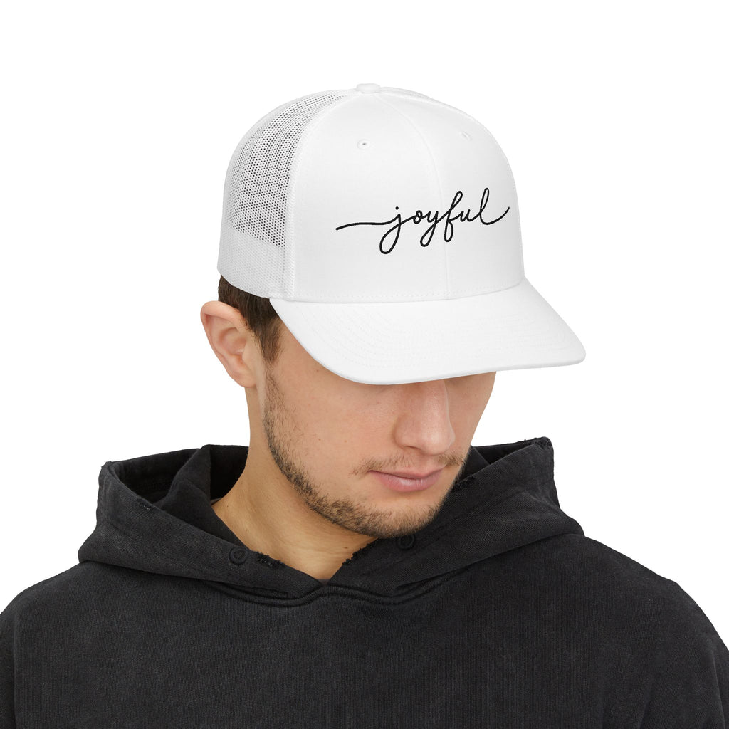 Joyful Snapback Trucker Cap - Script Embroidered Mesh Hat