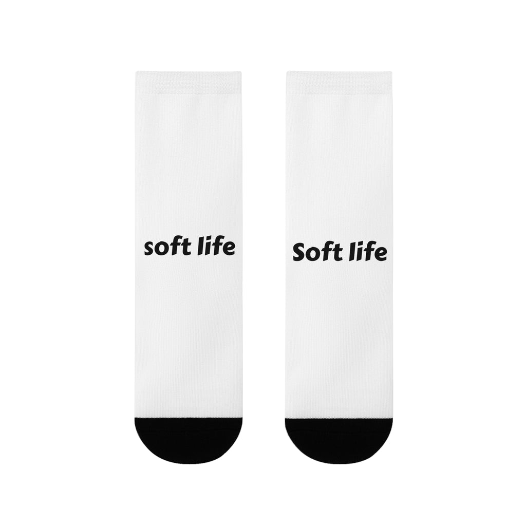 Soft Life Crew Socks — Minimal Black & White Sublimation Design