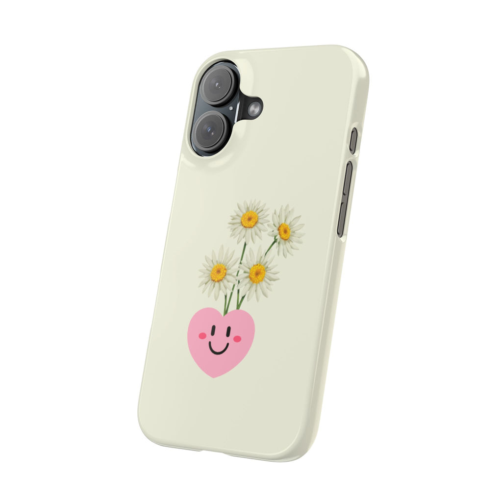 Cute Daisy Heart Phone Case — Slim Floral iPhone Case with Smiley Pink Heart