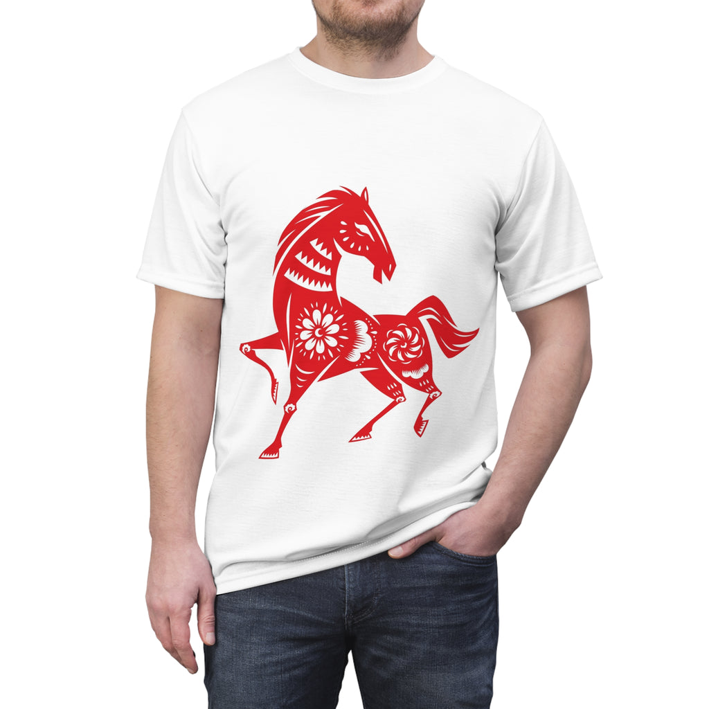 Horse Graphic Tee — Red Papercut Horse Design