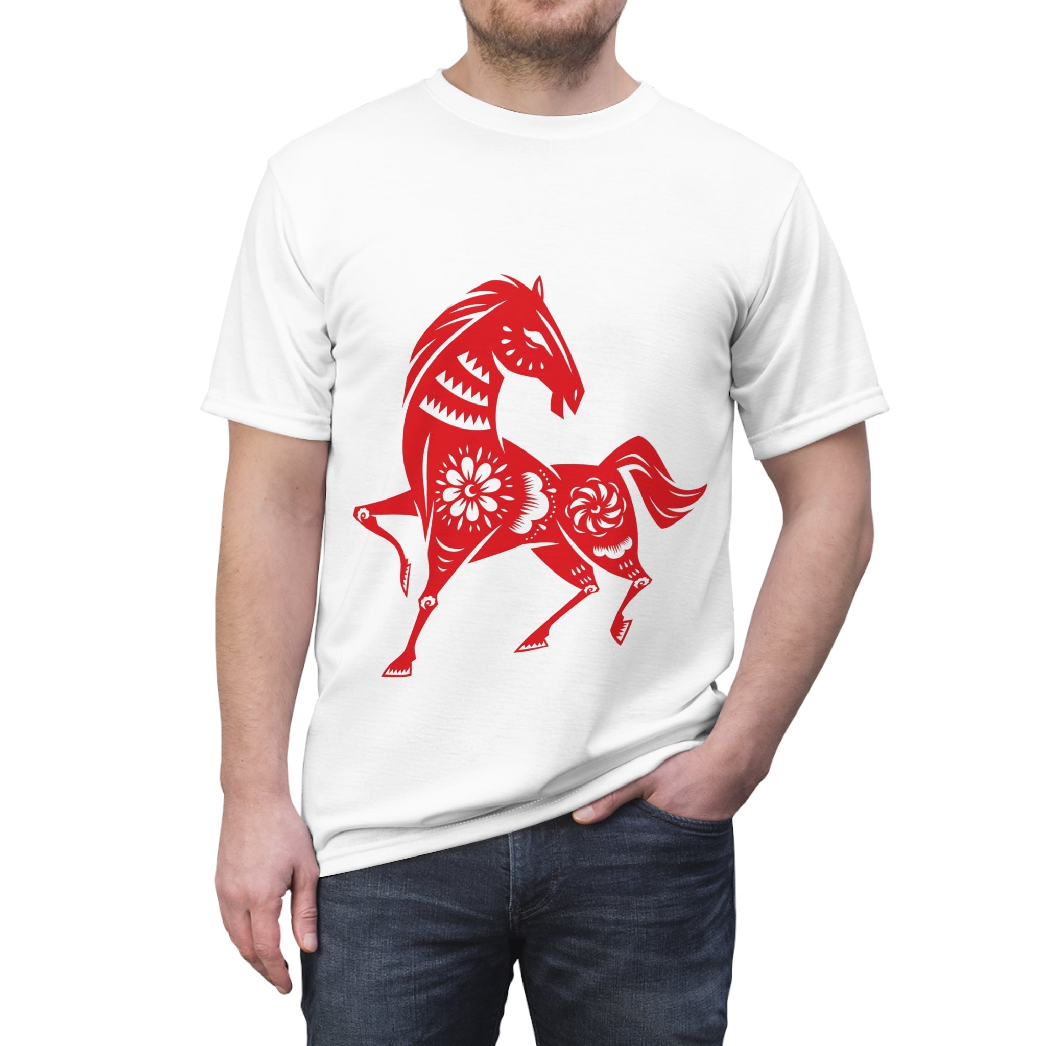 Horse Graphic Tee — Red Papercut Horse Design