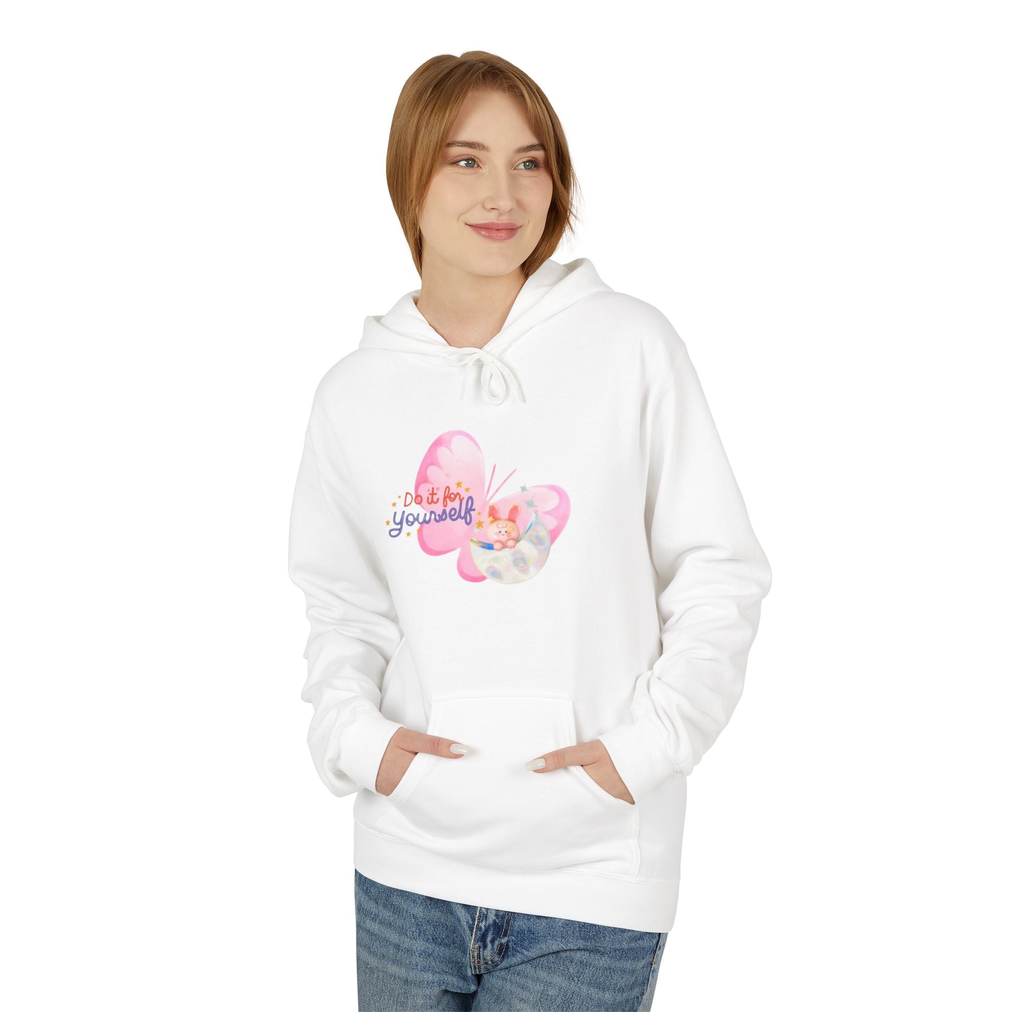 Butterfly 'Love Yourself' Hoodie — Watercolor Floral Self-Love Sweatshirt