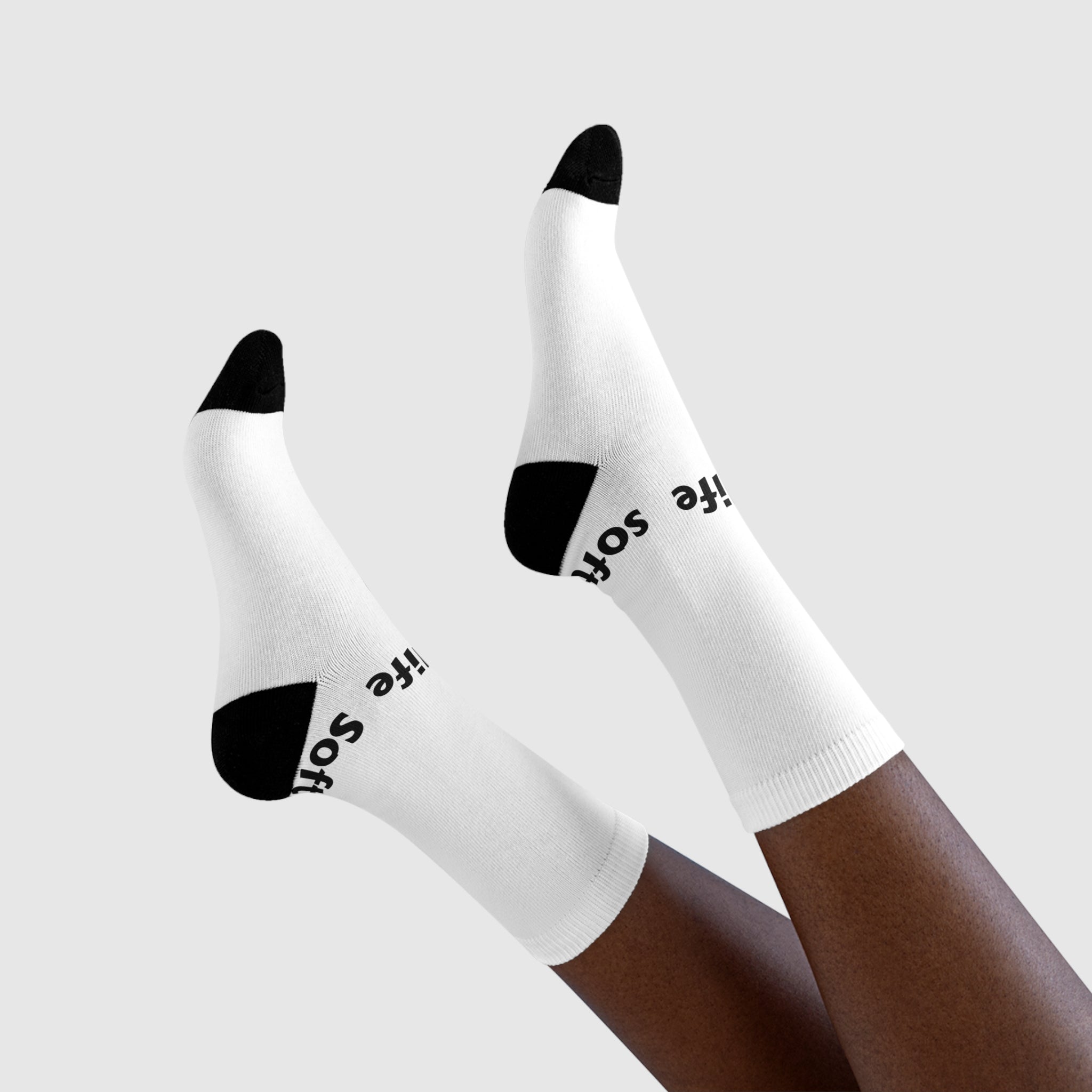 Soft Life Crew Socks — Minimal Black & White Sublimation Design