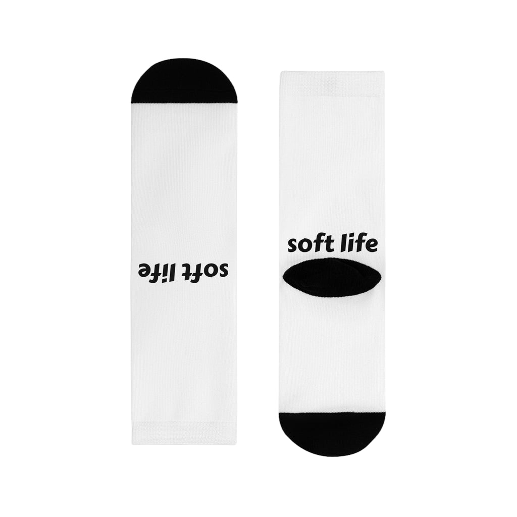 Soft Life Crew Socks — Minimal Black & White Sublimation Design