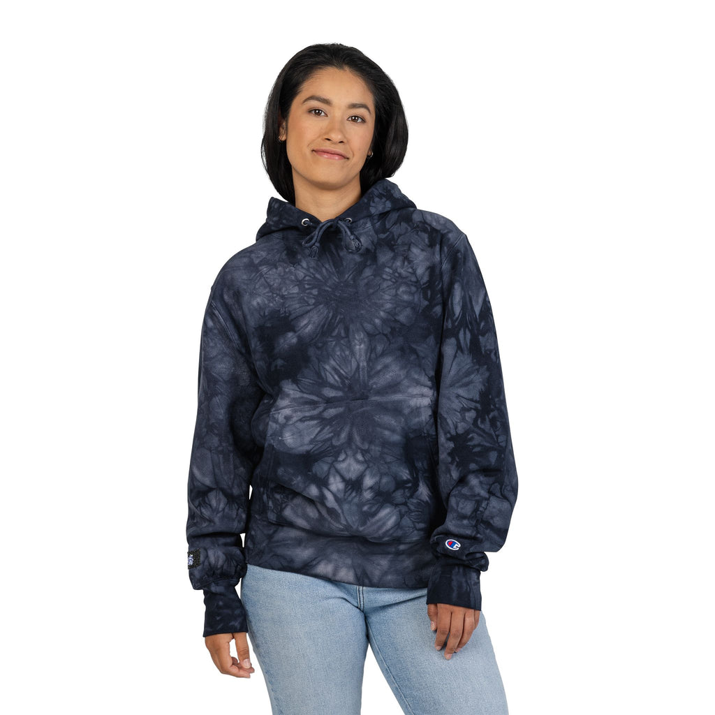 Tie-Dye Hoodie — Embroidered Champion Style, Black Marble