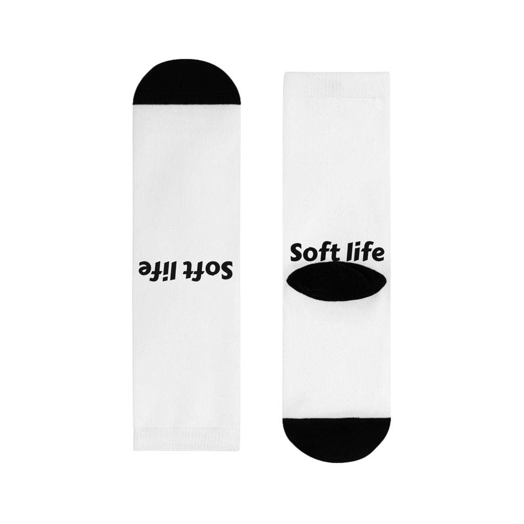 Soft Life Crew Socks — Minimal Black & White Sublimation Design