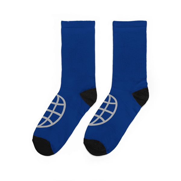 Globe Icon Crew Socks — Blue Padded Comfort Socks