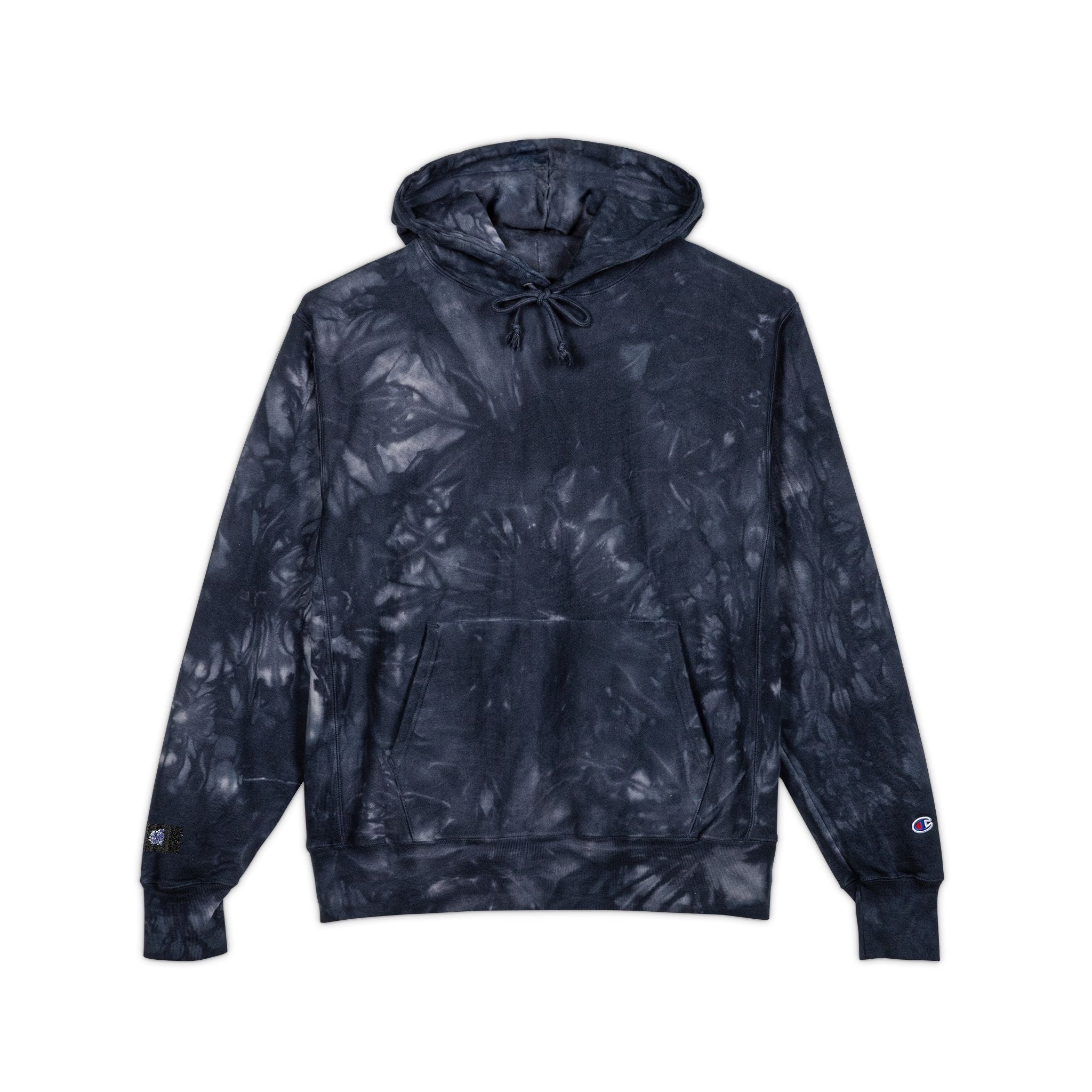 Tie-Dye Hoodie — Embroidered Champion Style, Black Marble