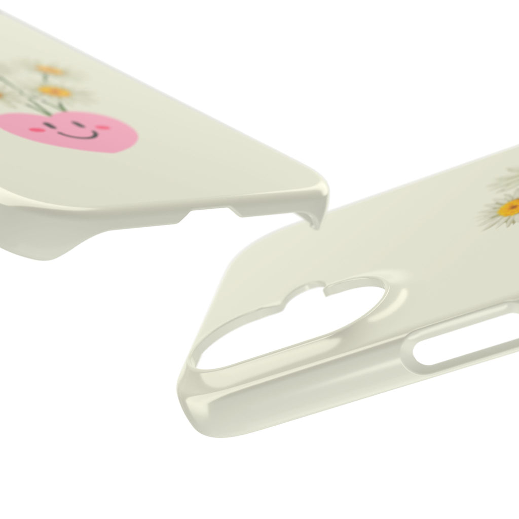 Cute Daisy Heart Phone Case — Slim Floral iPhone Case with Smiley Pink Heart