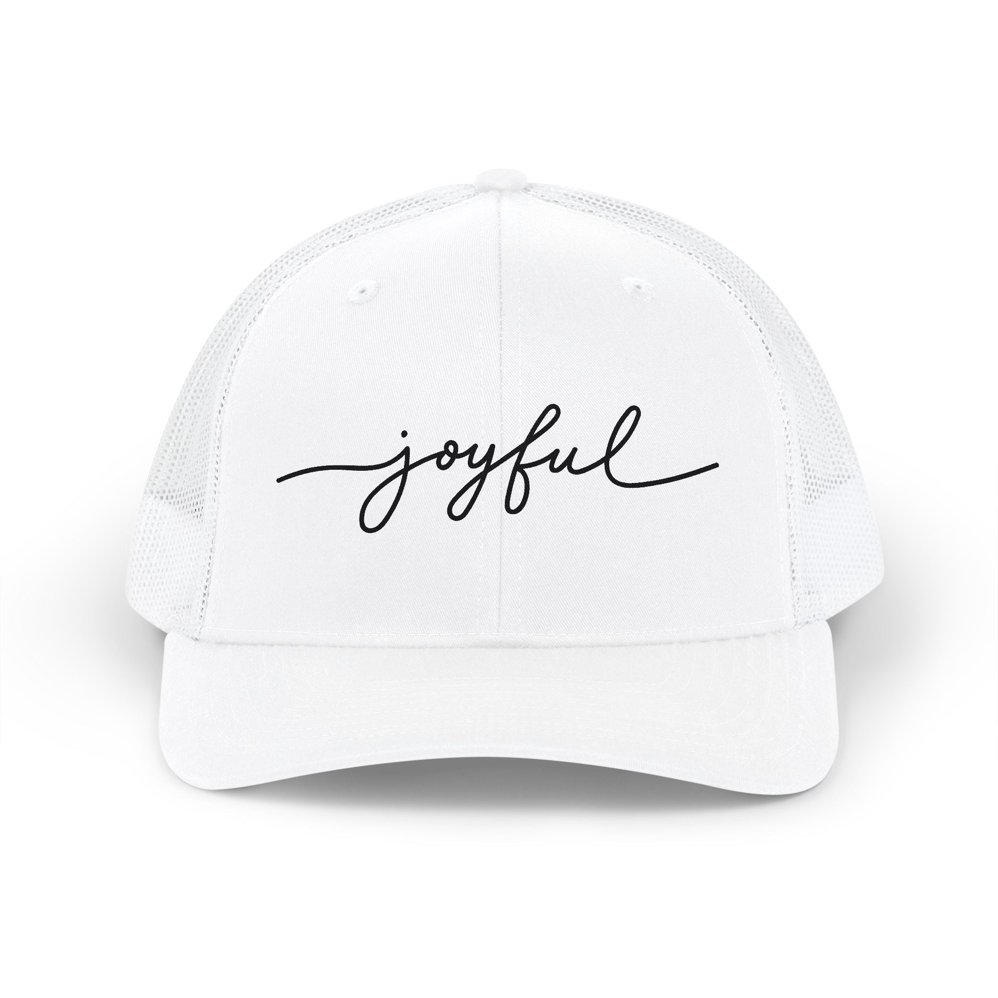 Joyful Snapback Trucker Cap - Script Embroidered Mesh Hat