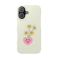 Cute Daisy Heart Phone Case — Slim Floral iPhone Case with Smiley Pink Heart