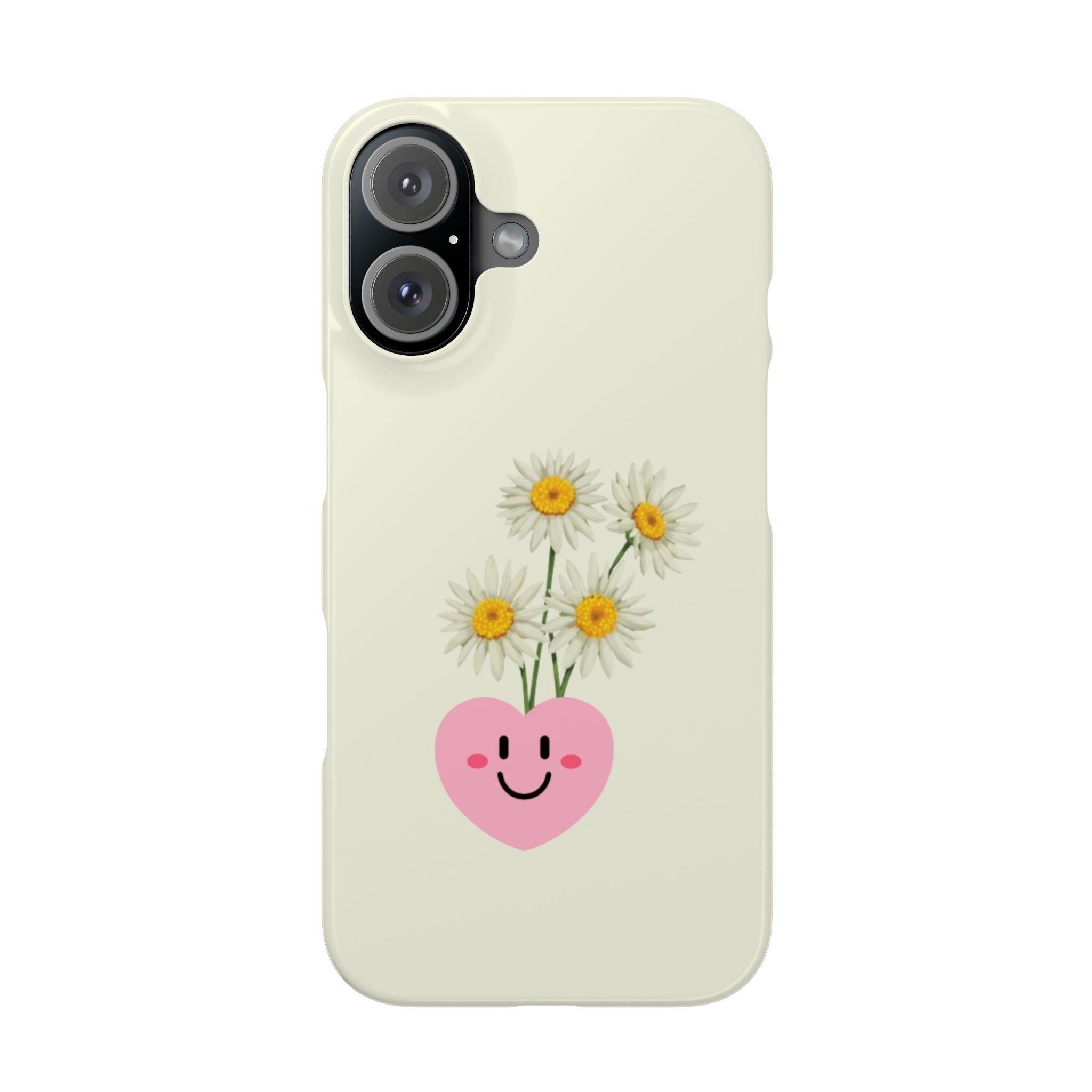 Cute Daisy Heart Phone Case — Slim Floral iPhone Case with Smiley Pink Heart